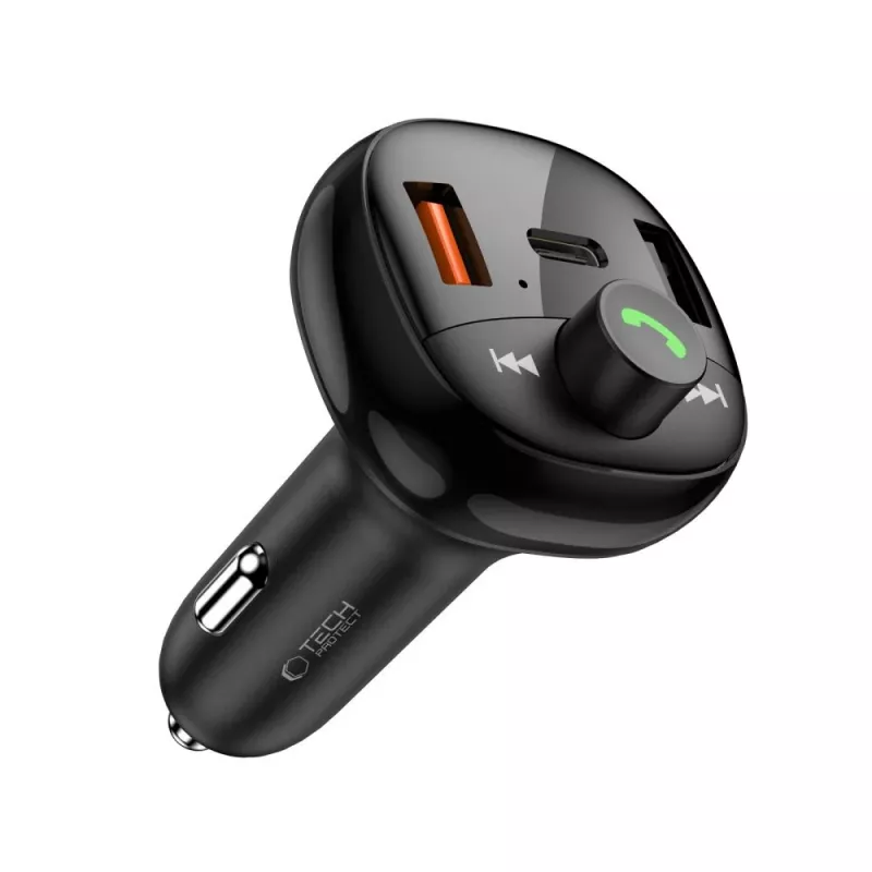 TECH-PROTECT CC06 3-Port Car Charger PD 72W + FM Transmitter Bluetooth Black