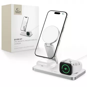 TECH-PROTECT QI15W-A47 3-in-1 Magnetic MagSafe Wireless Charger White