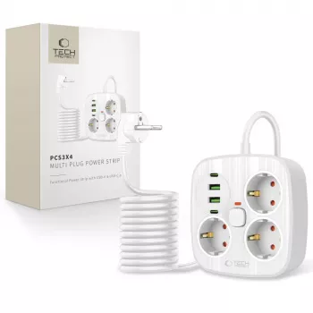 TECH-PROTECT PCS3X4 Power Strip 2 USB & 2 Type-C & 3 Socket 200cm White