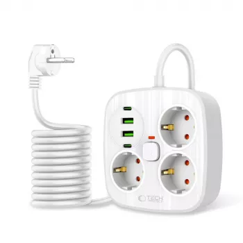 TECH-PROTECT PCS3X4 Power Strip 2 USB & 2 Type-C & 3 Socket 200cm White