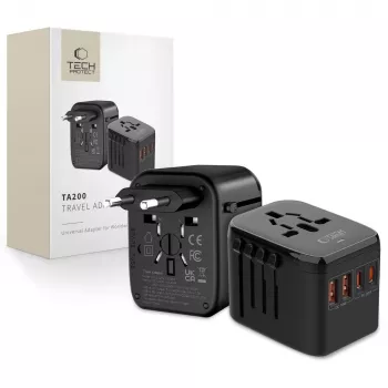 TECH-PROTECT TA200 Universalus kelioninis adapteris EU / UK / US / AU juodas