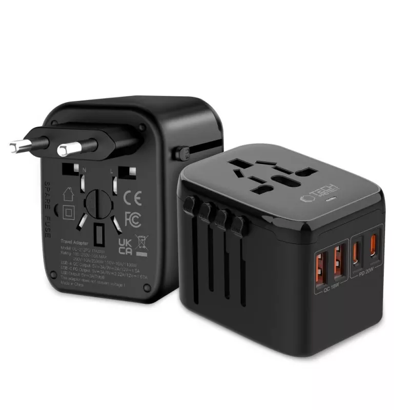 TECH-PROTECT TA200 Universalus kelioninis adapteris EU / UK / US / AU juodas