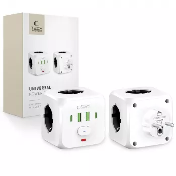 TECH-PROTECT PCL3X4 Prailgintuvas 3 Schuko Lizdai 2 USB-A 2 USB-C 2m Baltas