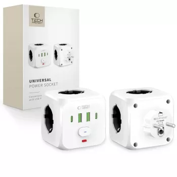 TECH-PROTECT PCL3X4 Prailgintuvas 3 Schuko Lizdai 2 USB-A 2 USB-C 2m Baltas