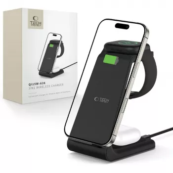 TECH-PROTECT QI15W-A36 3-in-1 belaidis įkroviklis „Apple“ įrenginiams, juodas
