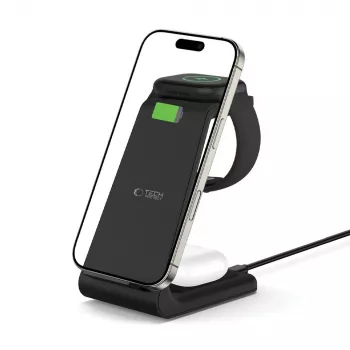 TECH-PROTECT QI15W-A36 3-in-1 belaidis įkroviklis „Apple“ įrenginiams, juodas