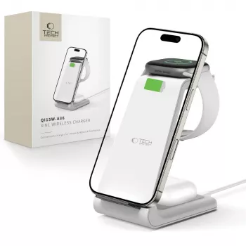 TECH-PROTECT QI15W-A36 3-in-1 belaidis įkroviklis Apple įrenginiams baltas