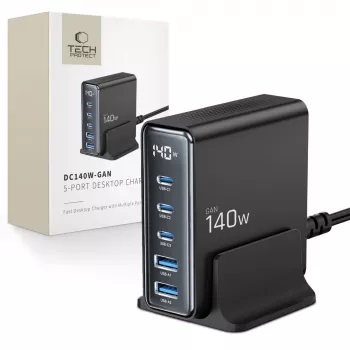 TECH-PROTECT DC140W-GAN 5-Port Desktop Charger PD 140W / QC3.0 Black