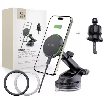 TECH-PROTECT MM15W-V7 Qi2 Magnetic MagSafe Dashboard & Vent Car Mount Wireless Charger 15W Black