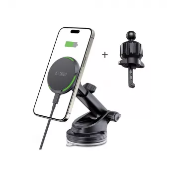 TECH-PROTECT MM15W-V7 Qi2 Magnetic MagSafe Dashboard & Vent Car Mount Wireless Charger 15W Black