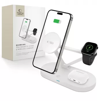 Tech-Protect QI15W-A41 3IN1 MagSafe belaidė įkrovimo stotelė balta