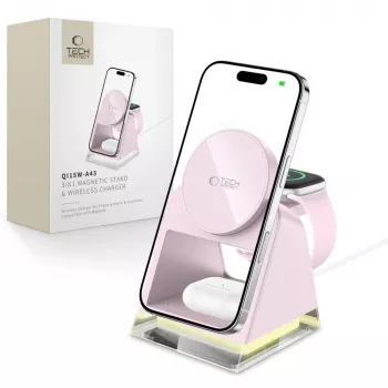 Tech-Protect QI15W-A43 3IN1 MagSafe belaidė įkrovimo stotelė rožinė