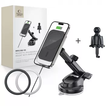TECH-PROTECT MM15W-V9 Magnetinis belaidis automobilinis laikiklis su MagSafe ir įkrovimu 15W, juodas