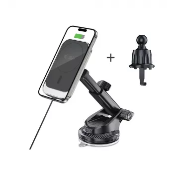 TECH-PROTECT MM15W-V9 Magnetinis belaidis automobilinis laikiklis su MagSafe ir įkrovimu 15W, juodas
