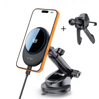 TECH-PROTECT V21 Magnetic MagSafe Dashboard & Vent Car Mount Wireless Charger 25W Qi2 Black