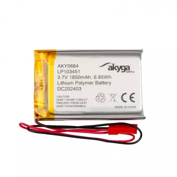Akyga AKY0664 LP103451 Li-Po 3.7V 1850mAh įkraunama baterija su PCM JST 2.54 2 kontaktų 150mm