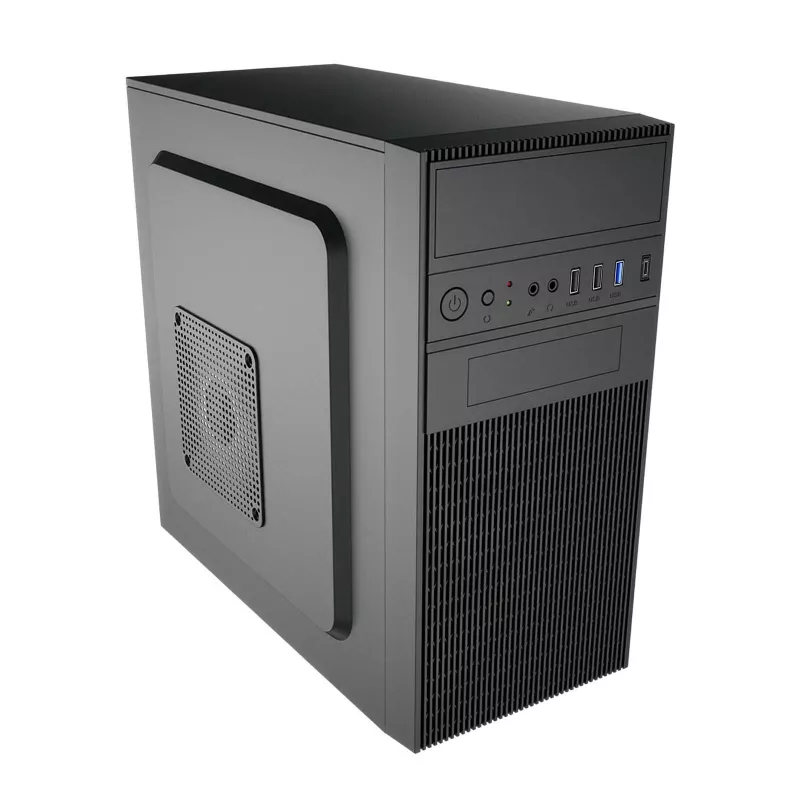 Akyga AK19BK Micro Tower kompiuterio korpusas, Micro ATX / Mini ITX, USB-C + USB 3.0 + 2x USB 2.0, be maitinimo bloko, juodas