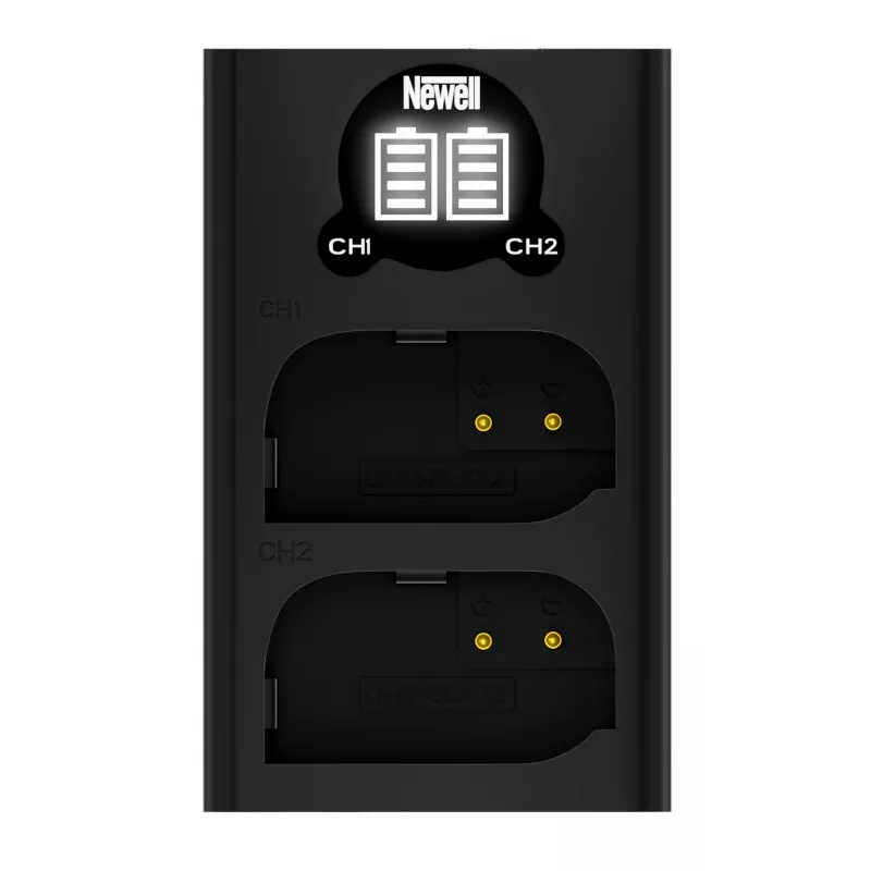 Newell Dual-Channel USB-C Charger DL-USB-C, skirta Panasonic DMW-BLK22 baterijoms, juoda