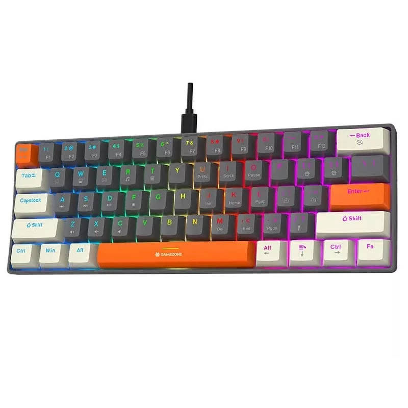 Tracer GameZone Claws 61 Wired Mechanical Gaming Keyboard, 60% Layout, Blue Switches, RGB Backlight, Grey