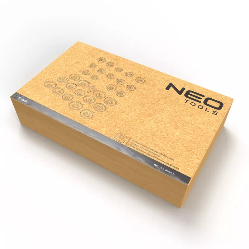 NEO TOOLS Alyvos filtro veržliarakčiai – 30 dalių rinkinys