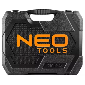 NEO TOOLS Veržliarakčių komplektas 1/4 inch, 3/8 inch, 1/2 inch pavaros, 219 dalių, chromo vanadžio plienas