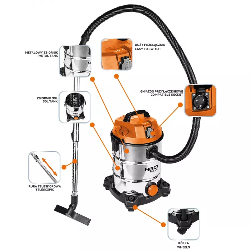 NEO TOOLS Vacuum Cleaner 1400W, 30L