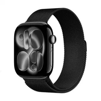 Crong Milano Steel nerūdijančio plieno „Milanese“ kilpa laikrodžio dirželis, skirtas „Apple Watch“ 38/40/41/42 mm (juodas)