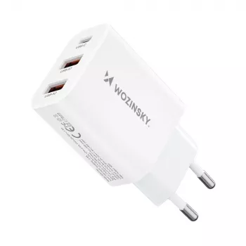Wozinsky CWCUCW 30W USB-C / 2 x USB-A sieninis įkroviklis - baltas