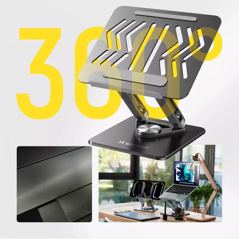 Wozinsky 360° Laptop Stovas Juodas su Telefono Laikikliu