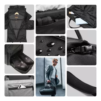 Wozinsky Premium Garment Duffel Bag 45L su šlapia kišene – juoda