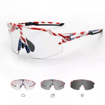 ROCKBROS Photochromic Cycling Glasses with UV Protection and Corrective Insert - USA Pattern - White
