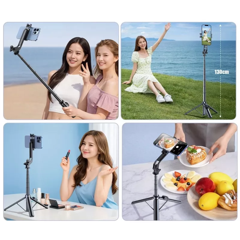 Wozinsky Selfie Stick WC1Y30S Teleskopinis Trikojis 1.3m su Telefono Laikikliu - Juoda