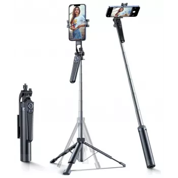 Selfie lazdelė Wozinsky WC1Y70S teleskopinis trikojis 1,7 m su telefono laikikliu – juoda
