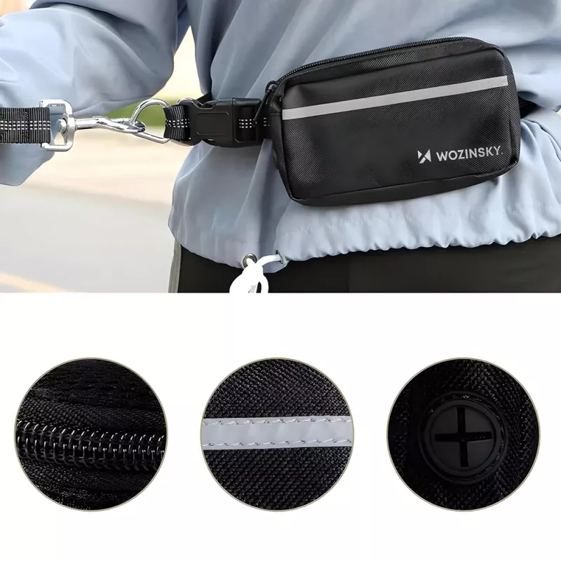 Wozinsky WPST-01 Hands-Free Dog Running Belt with Pouch and Elastic Leash - Black