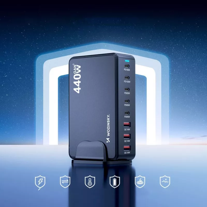 Wozinsky 240W GaN QC3 Įkrovimo Stotelė - Juoda