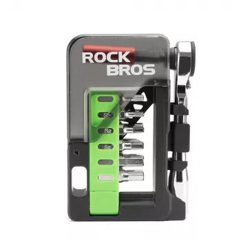 ROCKBROS Dviračių remonto rinkinys su mini reketu ir 14 antgalių - peršviečiamai žalias
