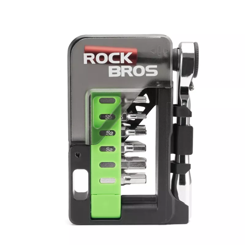 ROCKBROS Dviračių remonto rinkinys su mini reketu ir 14 antgalių - peršviečiamai žalias