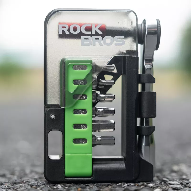 ROCKBROS Dviračių remonto rinkinys su mini reketu ir 14 antgalių - peršviečiamai žalias