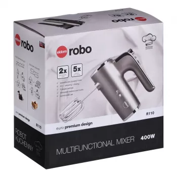 Eldom R110 Robo rankinis mikseris, 400 W, 5 greičiai, turbo funkcija, plakimo ir maišymo antgaliai, sidabrinės spalvos (R110 robo)