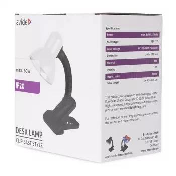 Avide Basic Clipbar Max 60W Užsegama stalinė lempa juoda