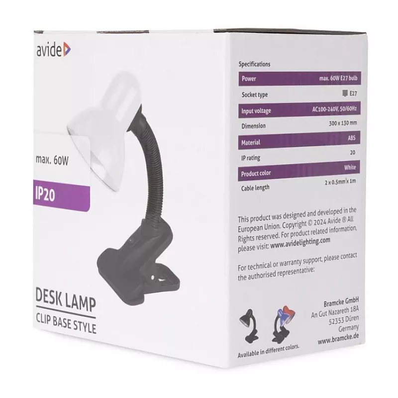 Avide Basic Clipbar Max 60W Užsegama stalinė lempa juoda