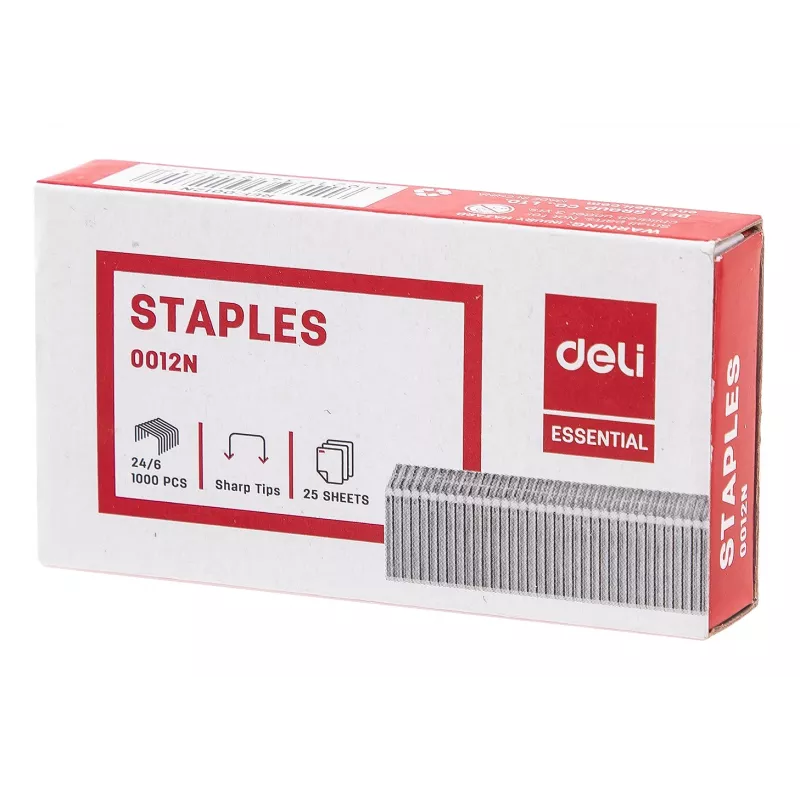 Deli ESSENTIAL Staples 24/6, 1000 vnt., Cinkuotas plienas, sidabrinė
