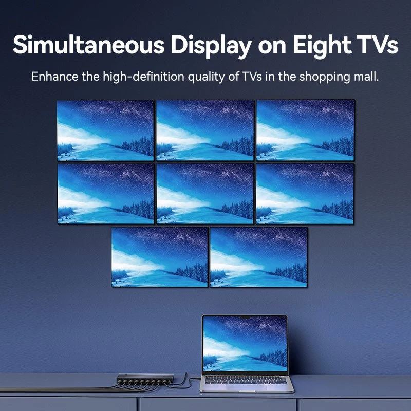 VENTION HDMI Splitter 1 įėjimas 8 išėjimai 4K@60Hz juodas