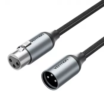 VENTION BKHHI XLR mikrofono kabelis 3 m juodas, nailono pynė, aliuminio jungtys