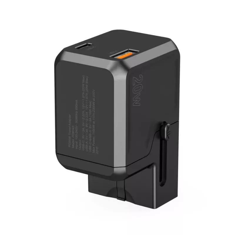 CHOETECH PD6038 38W GaN USB-C įkroviklis su USB-A ir keičiamais kištukais (EU/US/UK/AU) – juodas
