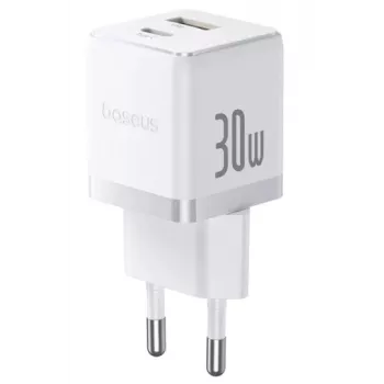 Baseus Palm 30W USB-C USB-A sieninis įkroviklis baltas EU kištukas