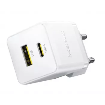 Baseus Palm 30W USB-C USB-A sieninis įkroviklis baltas EU kištukas
