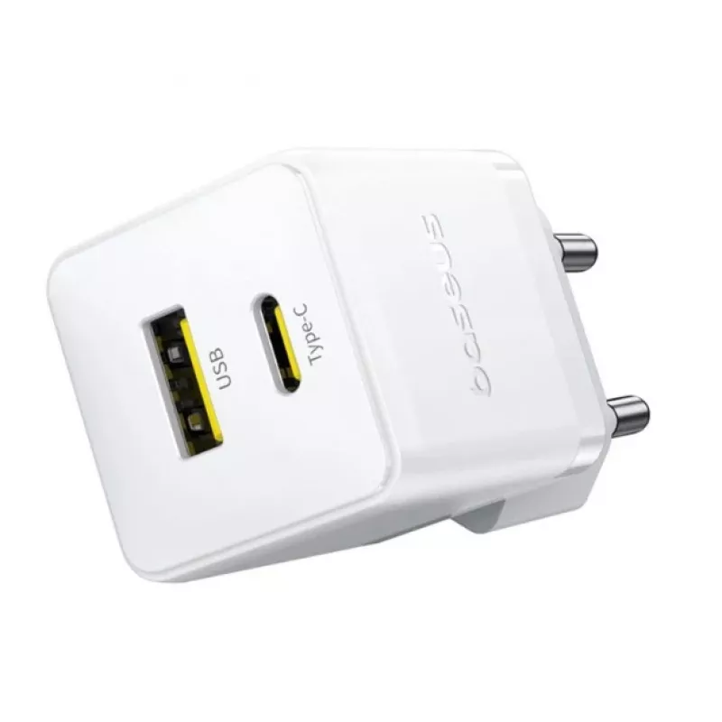 Baseus Palm 30W USB-C USB-A sieninis įkroviklis baltas EU kištukas