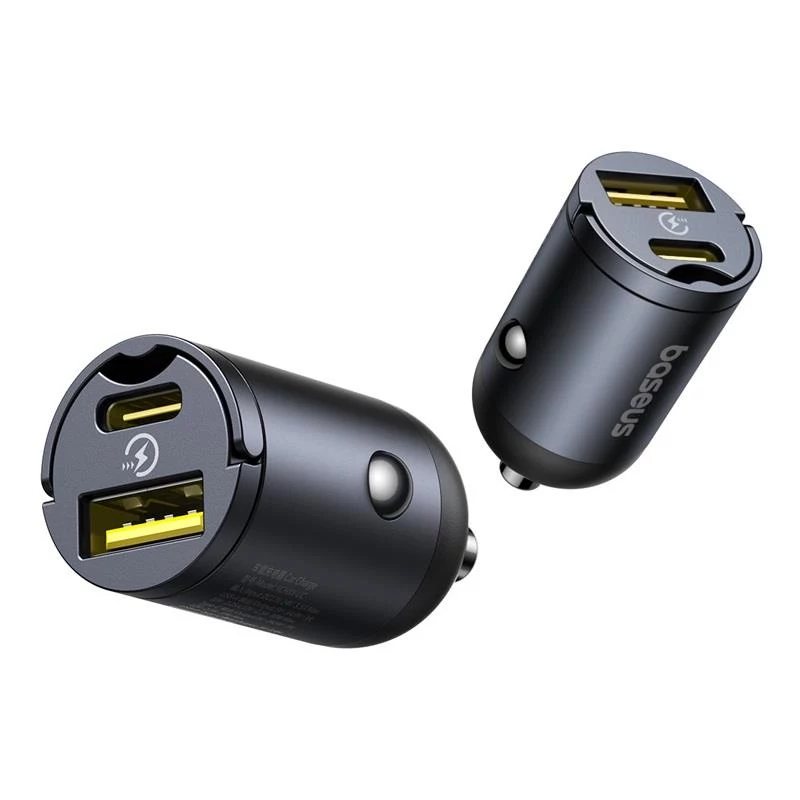Baseus Tiny Star 30W USB-A USB-C sieninis įkroviklis, juodas