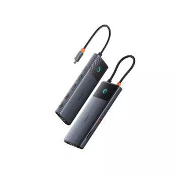 USB-C centrinis įrenginys Baseus Metal Gleam II 10-in-1 HDMI USB-A USB-C RJ45 SD/TF - Space Gray